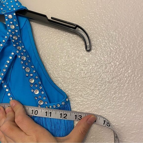 Weissman Dance costume aqua blue sassy fringe dress Spice Up Your Life 14130 MC - Picture 8 of 13
